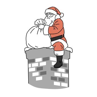 煙突に乗るサンタクロース サンタ,クリスマス,煙突,雪,全身,コスチューム,サンタクロース,クリスマスイブ,プレゼント,ギフトのイラスト素材