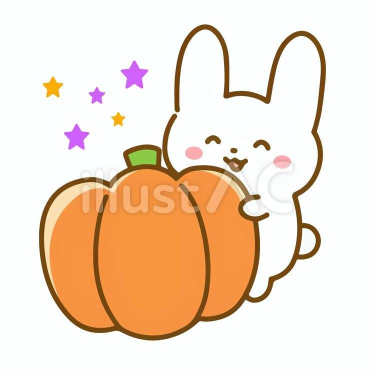 ハロウィンかぼちゃを抱きしめる白うさぎ 白うさぎ,うさぎ,卯のイラスト素材