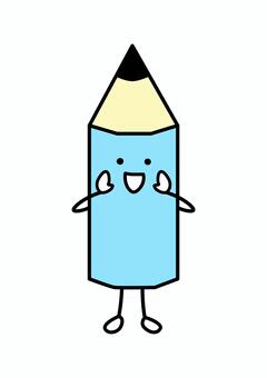 かわいい鉛筆キャラクター_ポーズ6ブルー 鉛筆,色鉛筆,文房具,かわいい,キャラクター,呼びかけ,青,水色,筆記用具,応援のイラスト素材