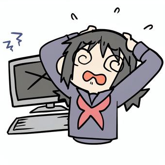 パソコンがエラーでパニックの学生少女 パソコンがエラーでパニックの学生少女 学生,パソコン,エラーのイラスト素材