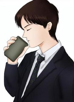 Office worker drinking tea (brown hair), , JPG and PNG