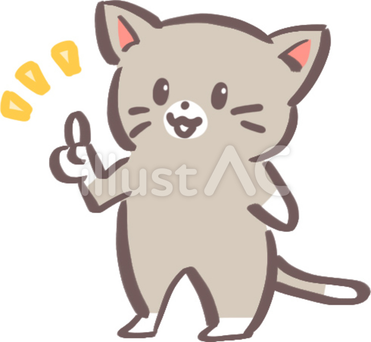 指さしネコのイラスト（グレー色） 猫,ポイント,指さしのイラスト素材
