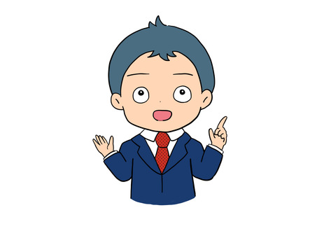 スーツを着て説明している若い男性（開口） 男性,若い,塾講師,ビジネスマン,サラリーマン,スーツ,ネクタイ,プレゼン,ジェスチャー,案内のイラスト素材