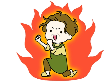 やる気に燃える人（中年女性） 情熱,やる気,燃える,炎,女性,前向き,パッション,熱血,気迫,元気のイラスト素材