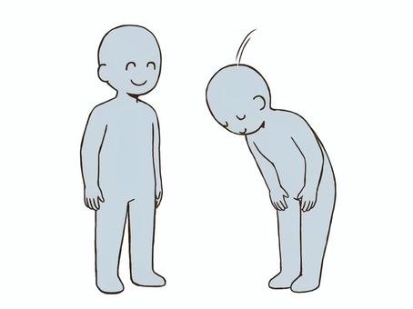 お辞儀をする人のドローイング デッサン,人形,ラフ,ポーズ,お辞儀,ニコニコ,ドローイング,承諾,許す,了承のイラスト素材