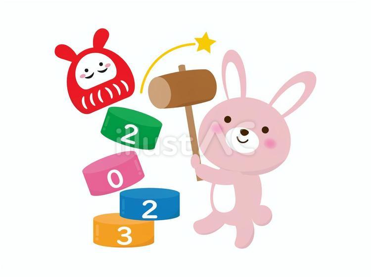 うさぎのだるまおとしのイラスト4 うさぎ,卯,干支のイラスト素材