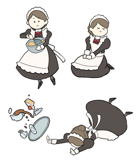 メイドさん メイド,女性,ずっこけ,ロングスカート,人物のイラスト素材