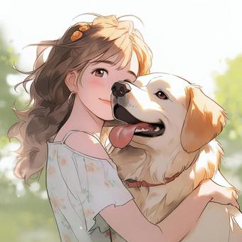 dog and girl illustration, , JPG