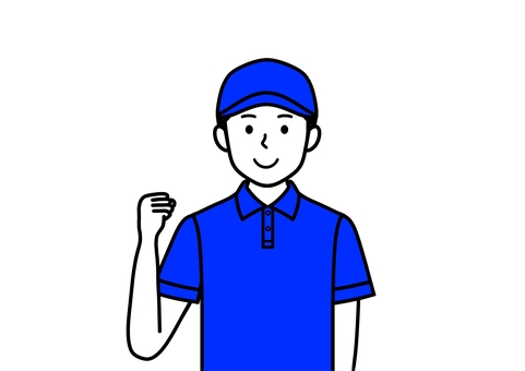 頑張るドライバー・配送員・作業員の男性 帽子,ポロシャツ,シンプル,ブルー,作業員,ドライバー,配達員,配送員,運転手,仕事のイラスト素材