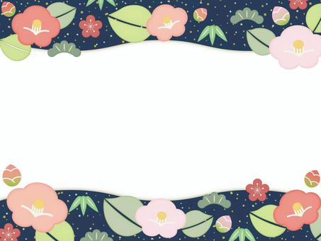 椿と松竹梅のフレーム3 椿,お正月,松,竹,梅,正月,年賀,新春,花,縁起物のイラスト素材