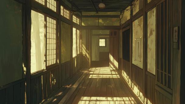 光が差し込む木造の廊下_4