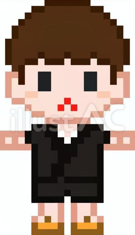 ドット絵の黒の甚平の男の子です。 ドット絵,甚平,シンプルのイラスト素材