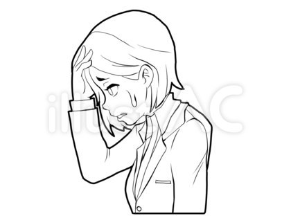 【白黒】頭を抱える女性【線画】