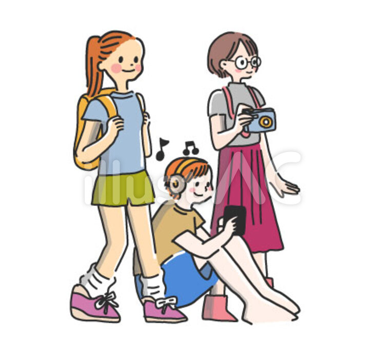 休日の過ごし方 ウォーキング,カメラ,撮影のイラスト素材