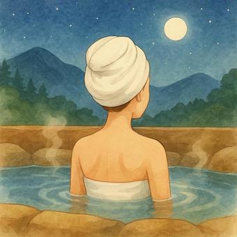 Bathing in an open-air bath in bathing clothes (Relaxation Series), bath, outdoor bath, hot spring, JPG