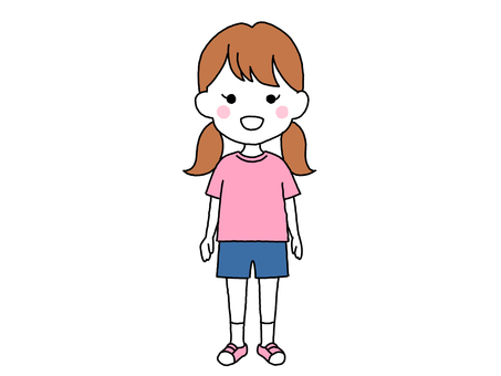 女子小学生 女の子,小学生,子供,笑顔,全身,立つ,手描き,シンプル,線画,人物のイラスト素材