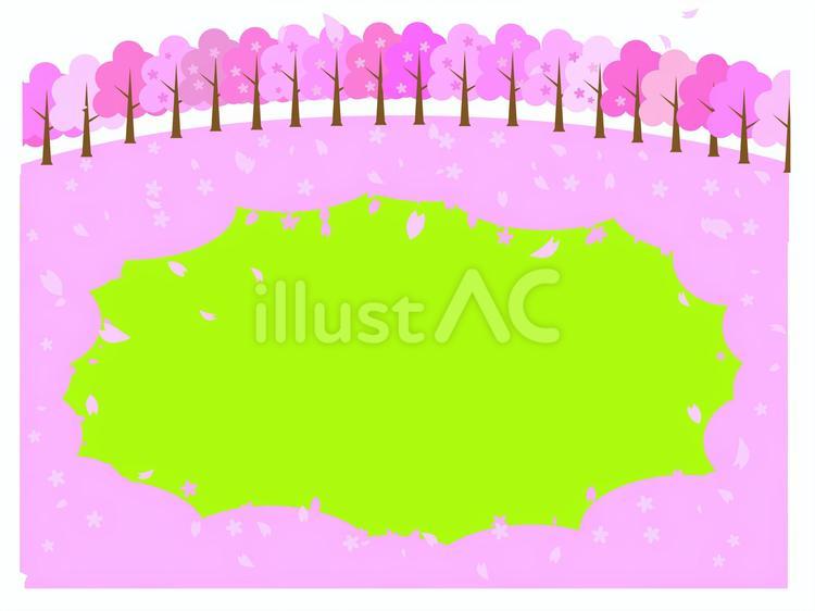 丸い丘にできた桜の花びらフレーム 桜,丘,かわいいのイラスト素材