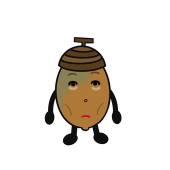 具合が悪いぞドングリくん　手描き どんぐり,秋,具合,悪い,顔,やつれた,かわいい,面白い,手描きのイラスト素材