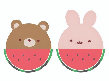 カットスイカうさぎくま スイカ,動物,うさぎ,くま,果物,フルーツ,カットフルーツ,野菜,夏,食べ物のイラスト素材