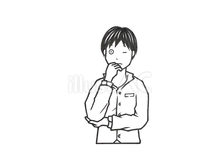 顎に手を当てて何事かを考えている男性 白黒,男性,シャツのイラスト素材