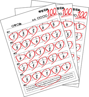テスト100点　 テスト,100点,優秀,複数,試験,勉強,点数,採点,高得点,用紙のイラスト素材