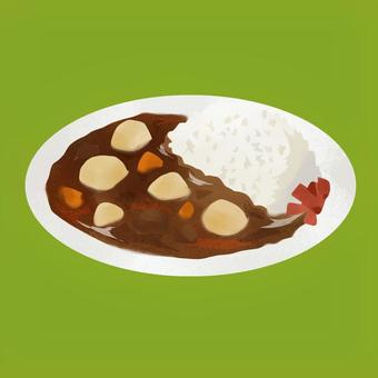 じゃがいも大きめカレーライス ご飯,カレーライス,福神漬け,手描き,飲食店のイラスト素材