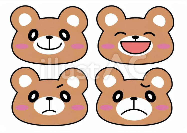 くまの顔（喜怒哀楽） 熊,喜怒哀楽,幼児向けのイラスト素材