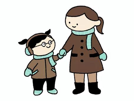 あたたかい服装のメガネの女の子とお母さん あたたかい服装のメガネの女の子とお母さん 冬,親子,子供,家族,雪遊び,コート,手袋,マフラー,年末,新年のイラスト素材