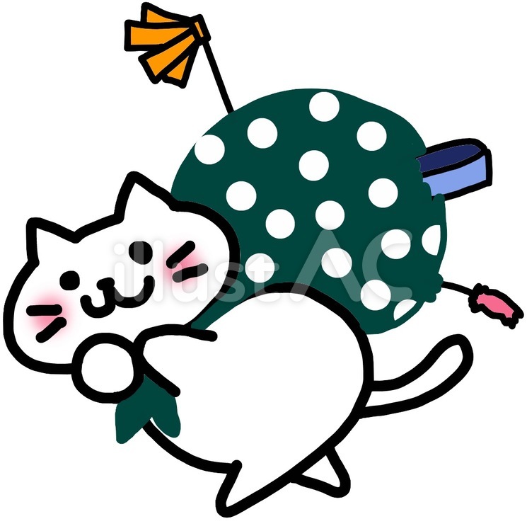 風呂敷ねこ 風呂敷,白ねこ,ねこのイラスト素材