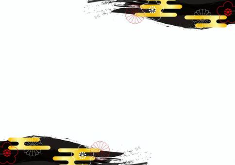 和風の筆のフレーム お正月,和風,筆,フレーム,正月,年賀状,背景,筆素材,花,梅のイラスト素材
