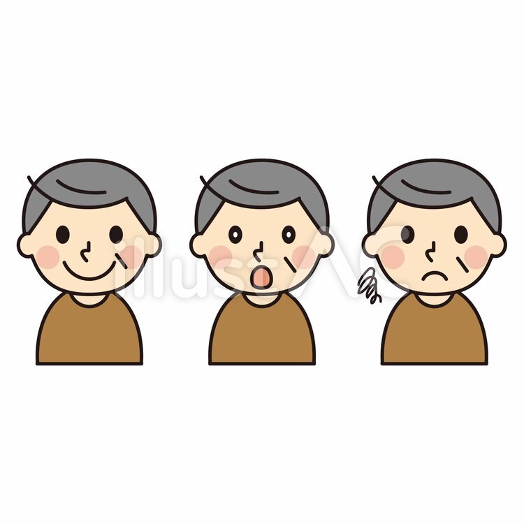 高齢男性3表情セット おじいさん,表情,笑顔のイラスト素材