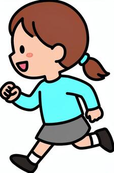 水色の走る女の子です。 走る,シンプル,アクション,子供,元気,屋外,遊ぶ,動き,笑顔,女の子のイラスト素材