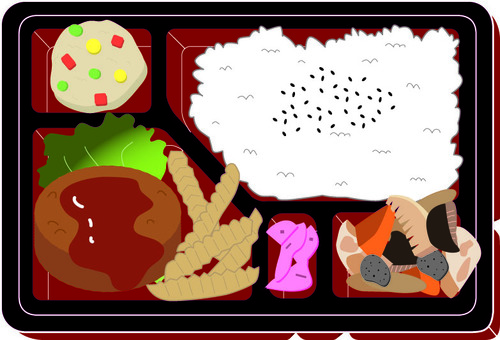 Illustration, food, box lunch, hamburger, 