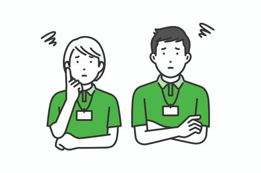 困る,スタッフ男女 線画,ポーズ,日本人,キャラクター,フラット,ベクター,イラスト,人,人物,シンプルのイラスト素材
