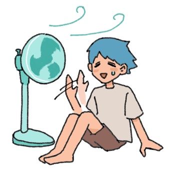 A person who is exposed to the wind of an electric fan, , JPG and PNG