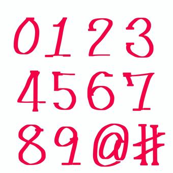 赤字の手書き数字セット_0から9、＠、＃ 手書き数字,数字セット,数字0,数字1,数字2,数字3,数字4,数字5,数字6,数字7のイラスト素材