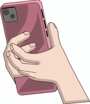 スマホ持つ　 スマホ,両手,持つ,影,携帯,操作,ネット,調べる,ピンク,線画のイラスト素材