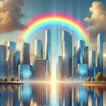 未来都市に架かる虹