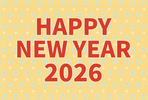 年賀状　蹄鉄模様と赤文字