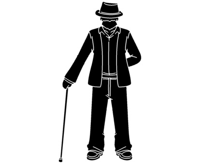 Silhouette of a gentlemanly old man 4, old man, gentleman, cane, JPG and PNG