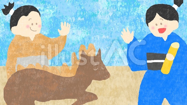 わらしべ長者の絵本の世界♪page9 男性,侍,着物のイラスト素材