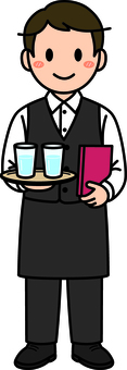 赤の接客スタッフの男性です。 ホール,スタッフ,シンプル,サービス,飲食店,レストラン,カフェ,ファミレス,接客,バイトのイラスト素材
