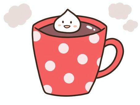 ココア湯気あり(レッド) ココア,飲み物,ホットチョコレート,ホットドリンク,冬,イラスト,カットイラスト,ゆるい,かわいい,ゆるかわいいのイラスト素材