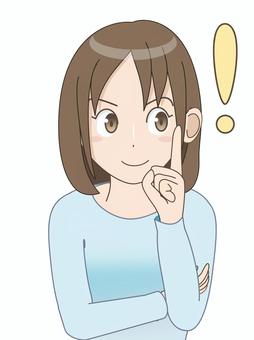 女性（202509）なるほど 女性,私服,ミディアムヘアー,人差し指,納得のイラスト素材
