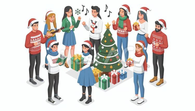 クリスマスを楽しむ友人・仲間 クリスマス,イブ,パーティーのイラスト素材