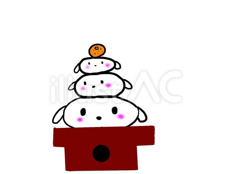 かがみもちわんこ あかヒヨコ,かがみもち,鏡餅のイラスト素材