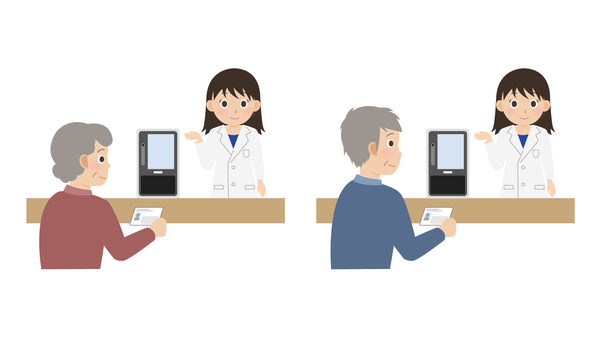 マイナ保険証はこちらにお願いします マイナ保険証,薬剤師,調剤,マイナンバーカード,受付のイラスト素材