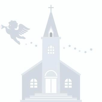 天使と協会 クリスマス,アイコン,モチーフ,協会,チャーチ,天使,エンジェル,飛ぶ,ラッパ,吹くのイラスト素材