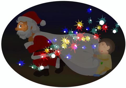 サンタクロースと子供 サンタクロース,子供,クリスマスイブ,クリスマス,キラキラ,カット,夢,プレゼント,１２月,２４日のイラスト素材