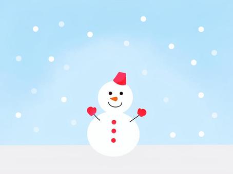 かわいい雪だるまのイラスト 冬,雪だるま,雪,空,雪景色,赤,背景,壁紙,背景素材,背景イラストのイラスト素材